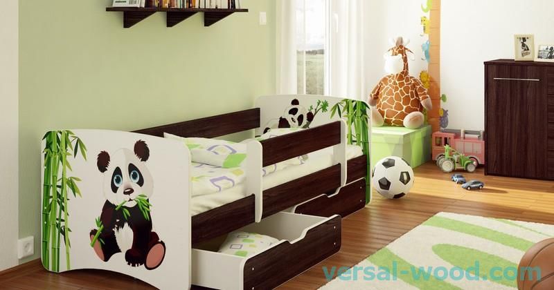 Дитяче ліжко з бортиками з малюнком панди
