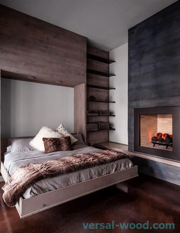 легло дървена спалня снимка