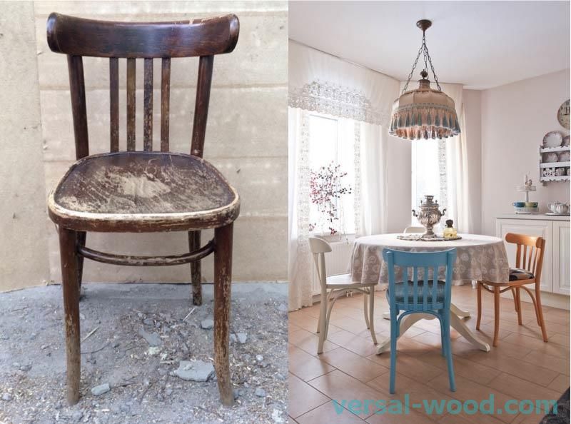 Старий віденський стілець до і після реставрації