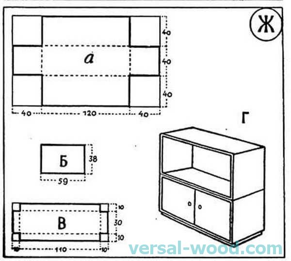 Друг модел нощни шкафчета за изработка на картон или шперплат