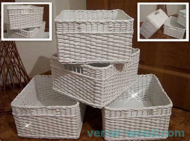 Serija identičnih košarica od papirnih cijevi - funkcionalno i lijepo