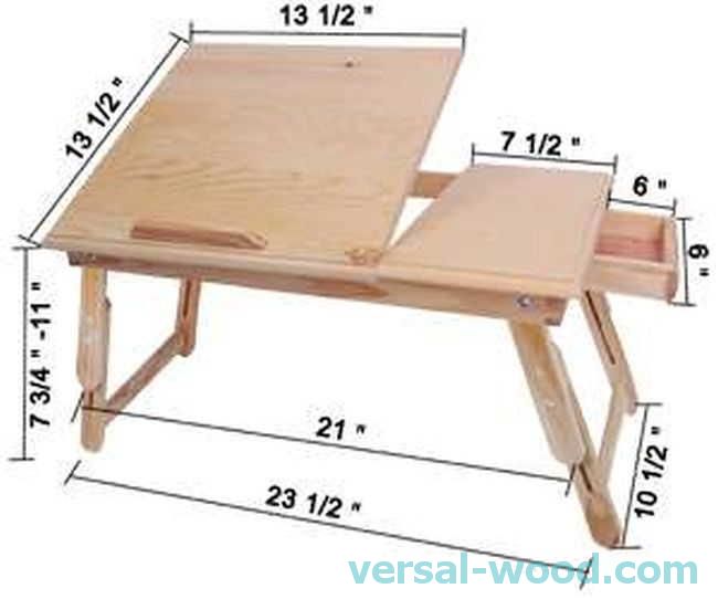 Столик для сервірування сніданку в ліжку зі скринькою (розміри в дюймах)